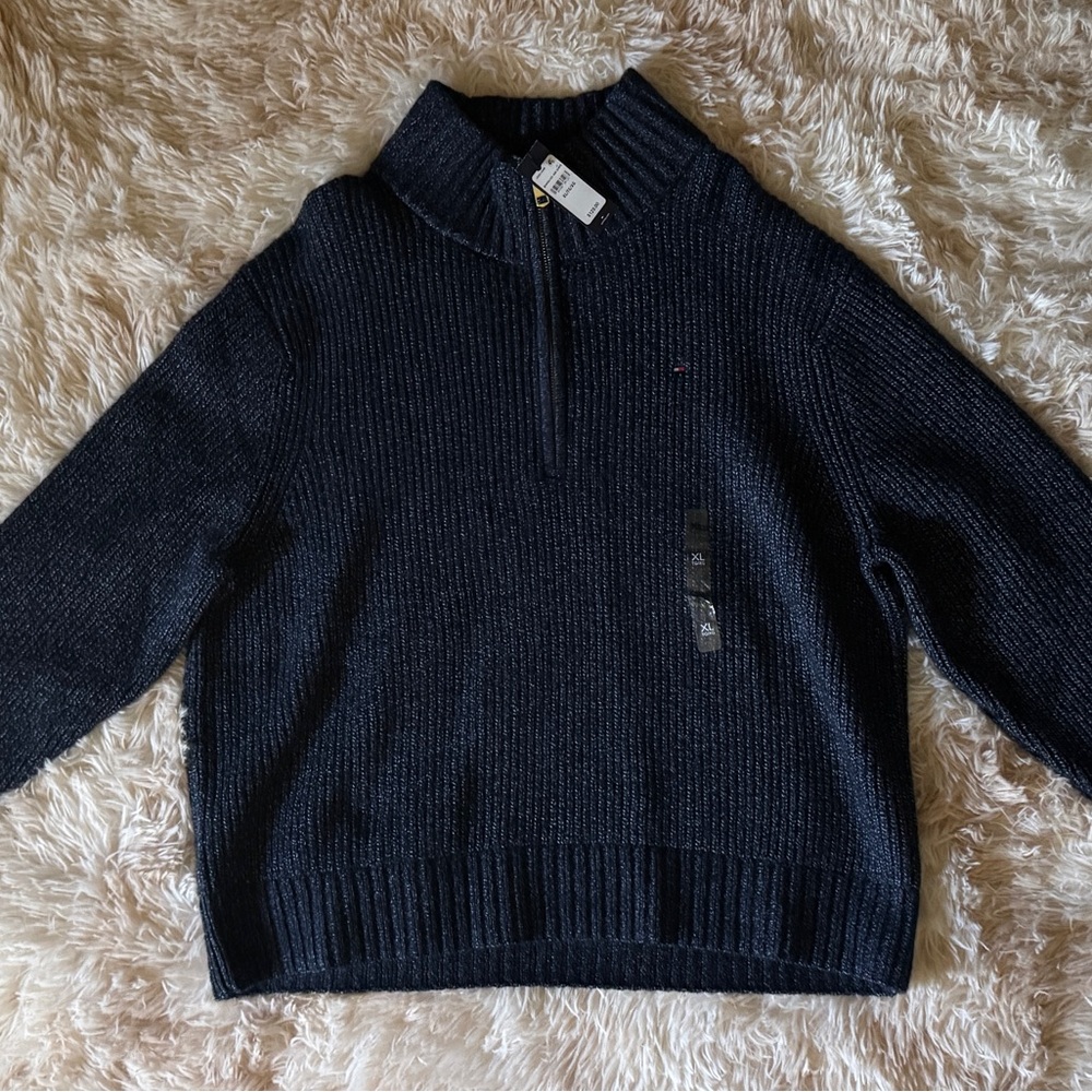 Tommy Hilfiger Women's Navy Ribbed Half-Zip Turtleneck Sweater